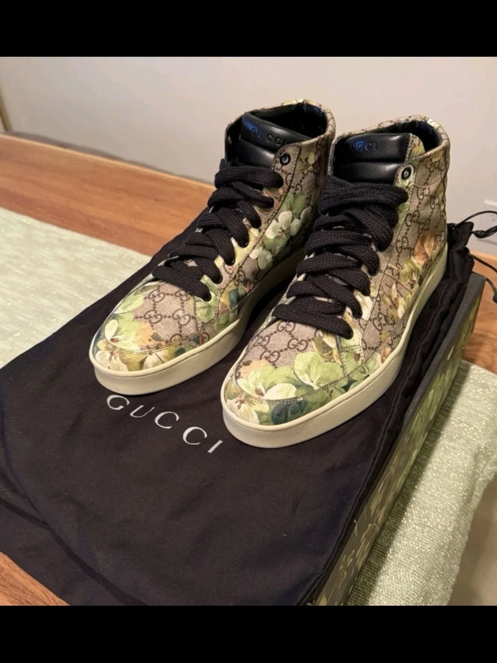 Gucci Floral GG Canvas High-Top Sneakers - Green/Beige